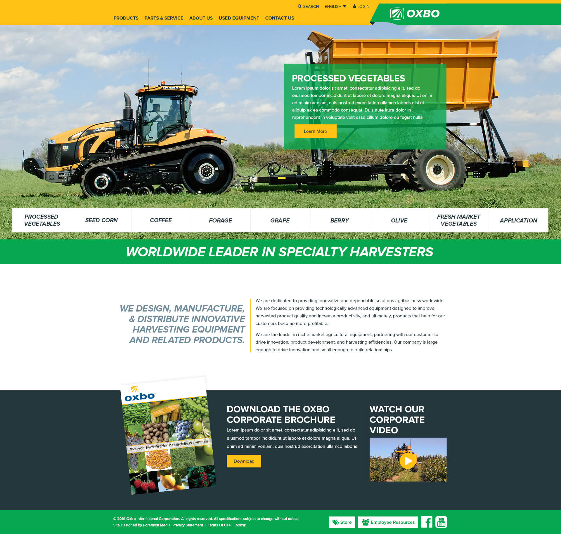 Example of the new and improved DNN website designed by Foremost Media for Oxbo