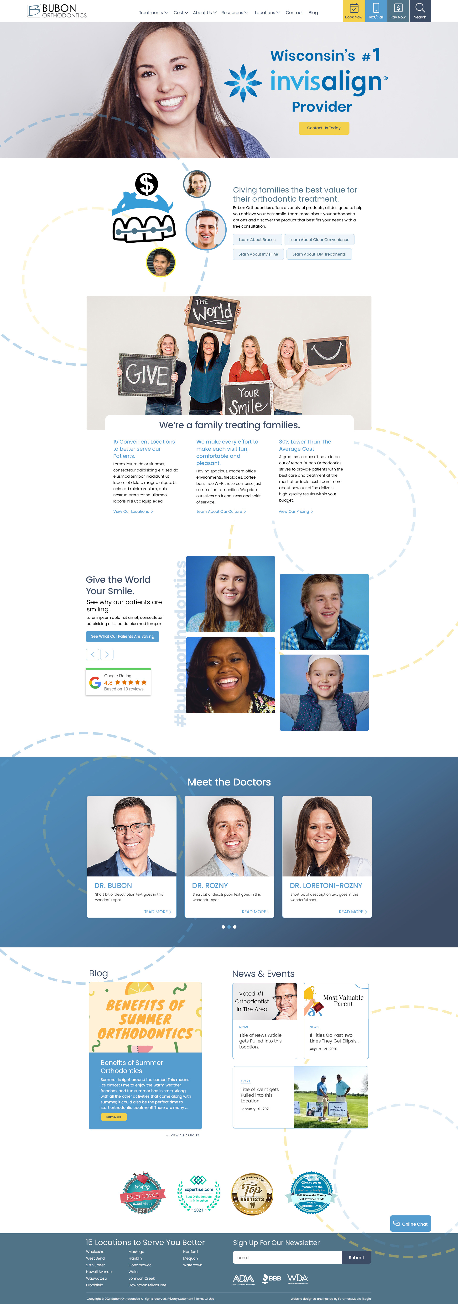 Example of the new and improved WordPress website designed by Foremost Media for Bubon Orthodontics