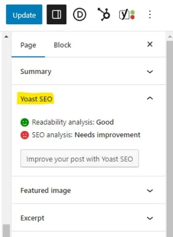 Yoast SEO analysis info
