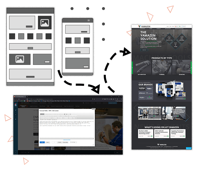 A member of the Foremost Media design department working on a new website design at his desk.